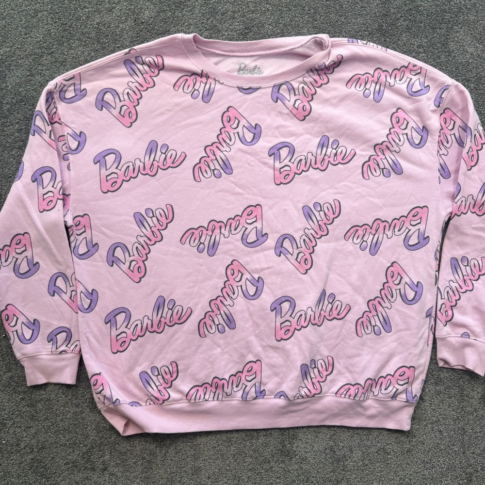 Barbie Hybrid Apparel Pink Purple Logo All Over Print Sweatshirt 3X Plus Size